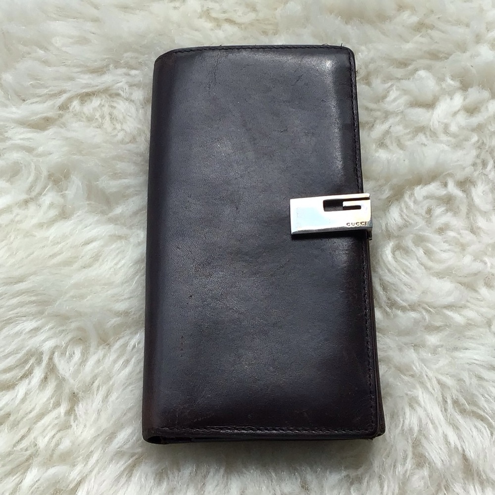 Vintage Gucci Long Bi-Fold Lambskin Leather Wallet Clutch Organizer